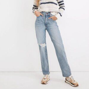 Madewell The Perfect Vintage Medium Wash Factory Distressed Raw Hem Straight Jea